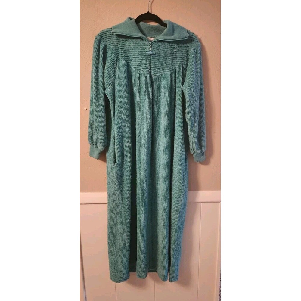Adonna Terrycloth Towel Material Long Nightgown House Dress Zip Up Size S/M